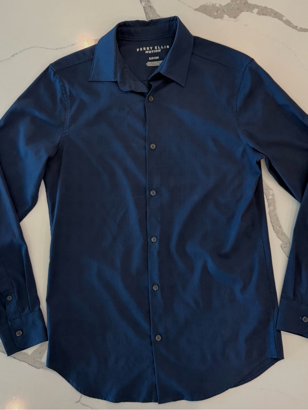 Perry Ellis Navy Blue Long-Sleeve Dress Shirt